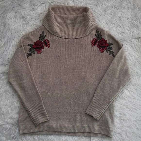 Embroidered High Neck Beige Sweater - Picture 1 of 2